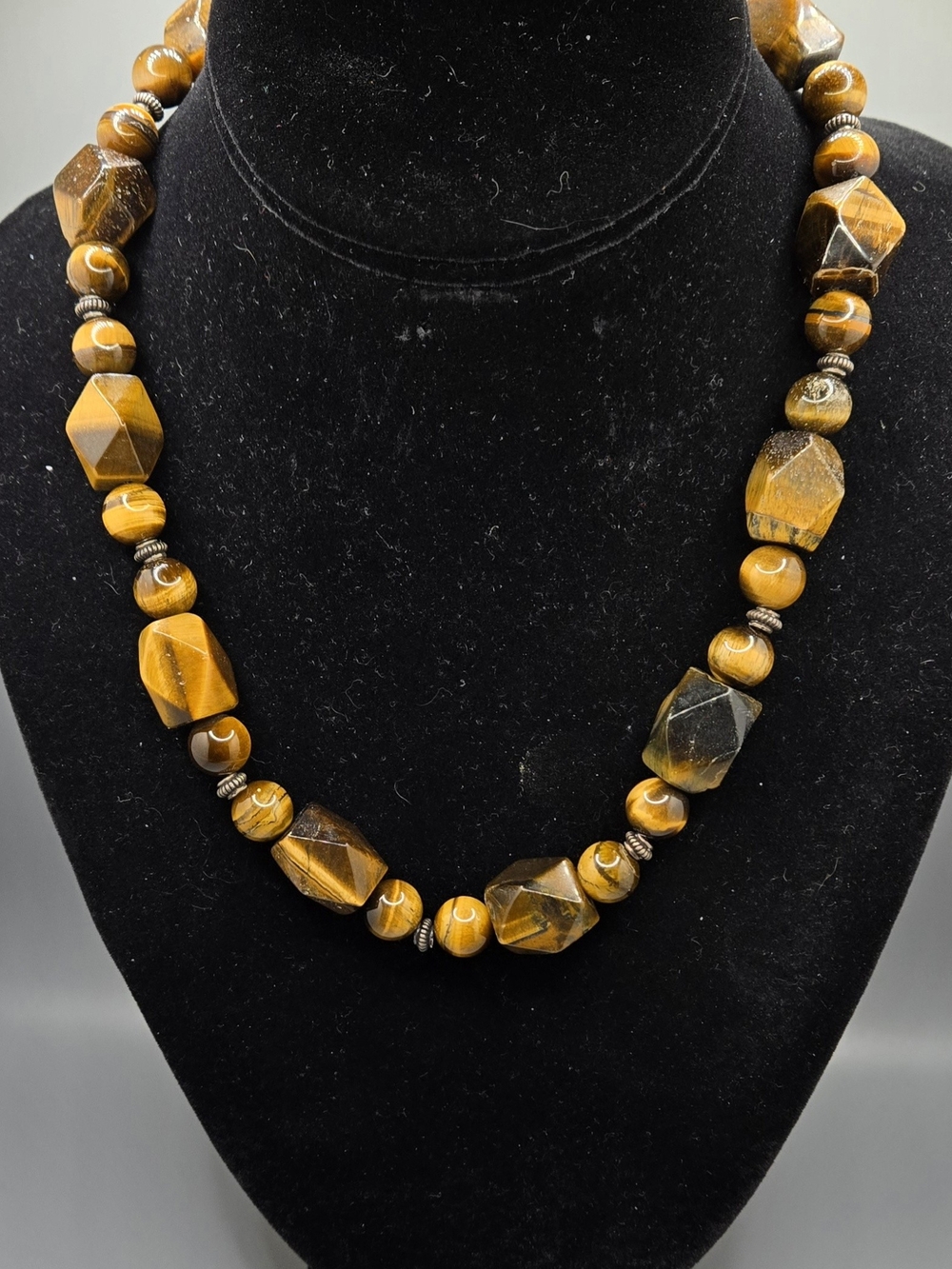 Tiger Eye Stone Beaded Necklace Wire Strung Toggle Clasp 17"